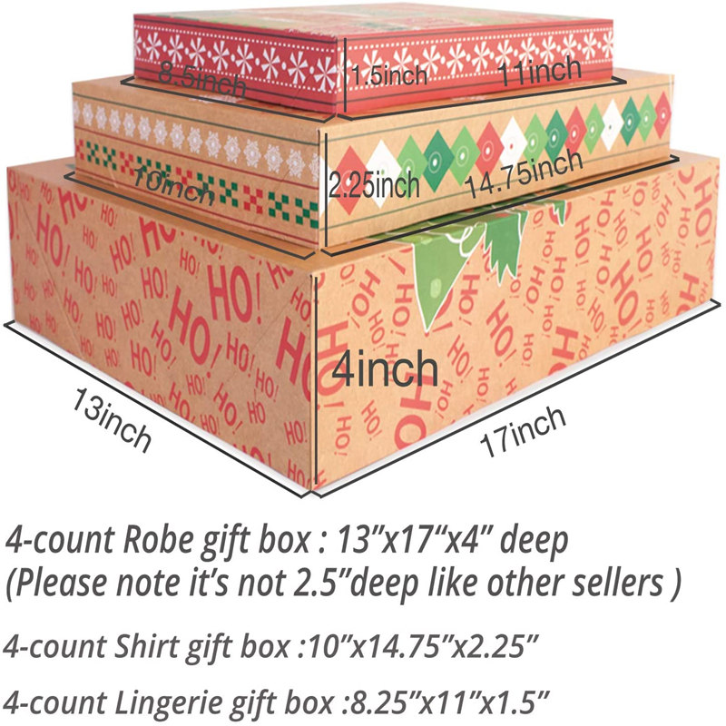 Christmas Gift Boxes with Lids for Wrapping Clothes And Christmas Tag Stickers (Assorted Size for Wrapping Robes,Sweater, Coat Shirts And Clothes Xmas Holiday Present) 