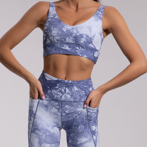 Tie Dye Women Workout for Yoga Gym Sexy Running Athletic Fitness Spaghetti Strap Bra 