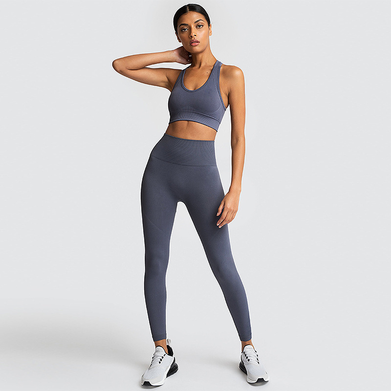 Women Customize Seamless Fitness Yoga Sets 2-piece High Waist Casual Outdoor Running Gym Sports Workout Tight Leggings 