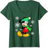 Womens Xmas Disney Mickey Mouse Holiday Snowflakes Portrait Christmas V-Neck New Year T-Shirt 