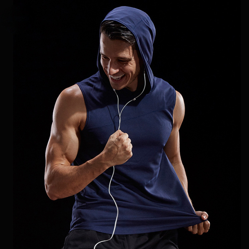 Sports Hooded Loose Workout Clothes Solid Color Sleeveless Vest Quick-drying Mesh Basketball Running Breathable Top
