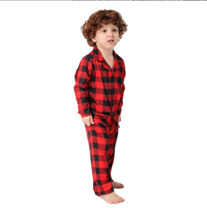 Parent-child Christmas Christmas European And American Christmas Red And Black Plaid Pajama Set