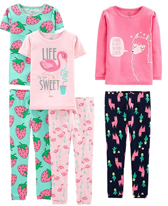 Hot Sale Wholesale Free Shipping Girls' 6-Piece Snug Fit Cotton Pajama Set
