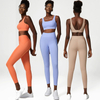 Women Seamless Yoga Sets 2-piece Custom High Waist Tummy Control Open Back Tops Outdoor Plus Size Fitness Gym Sports Workout Leggings