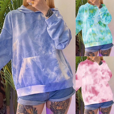  Women Long Sleeve Tie Dye Casual Work Out Chill Women's Top Fit Clothing Hoodie Pullover with Pockets